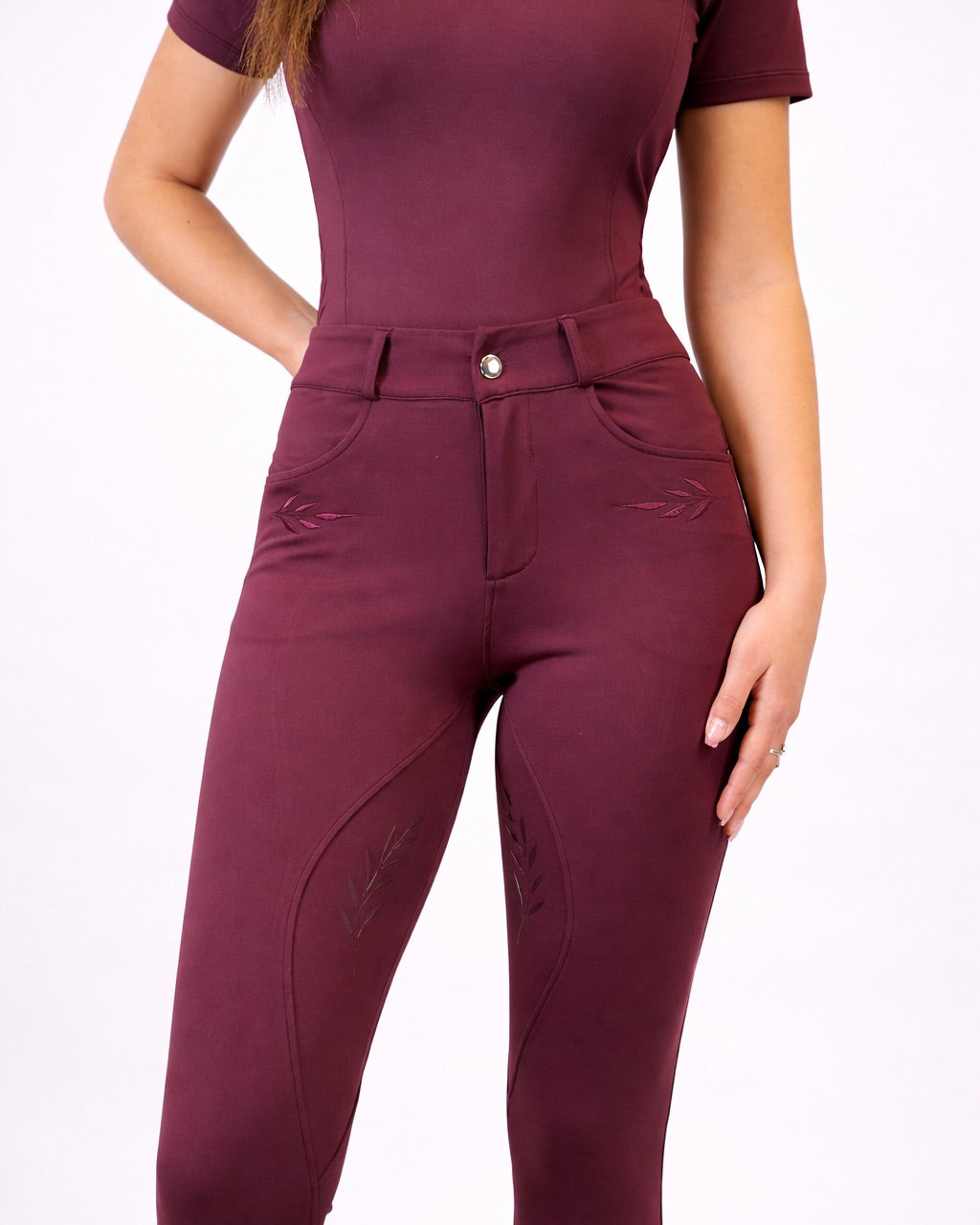 Pantalon d'équitation femme Garance bordeaux, grip lauriers – Maison Monor, collection Vermeil – vue 5